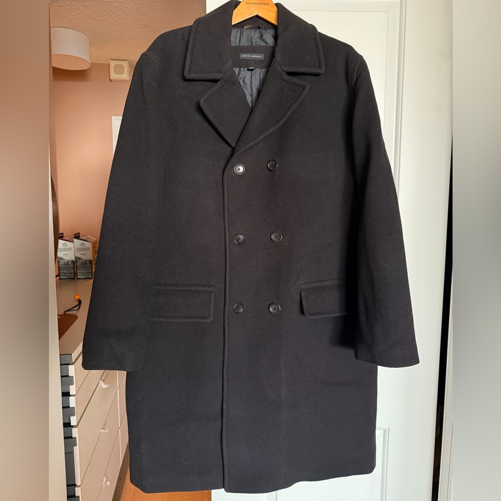 Banana Republic Men's Black/Dark Navy Wool Pea Coat